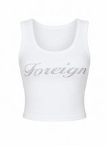 Foreign Rhinestone Tank Top - White