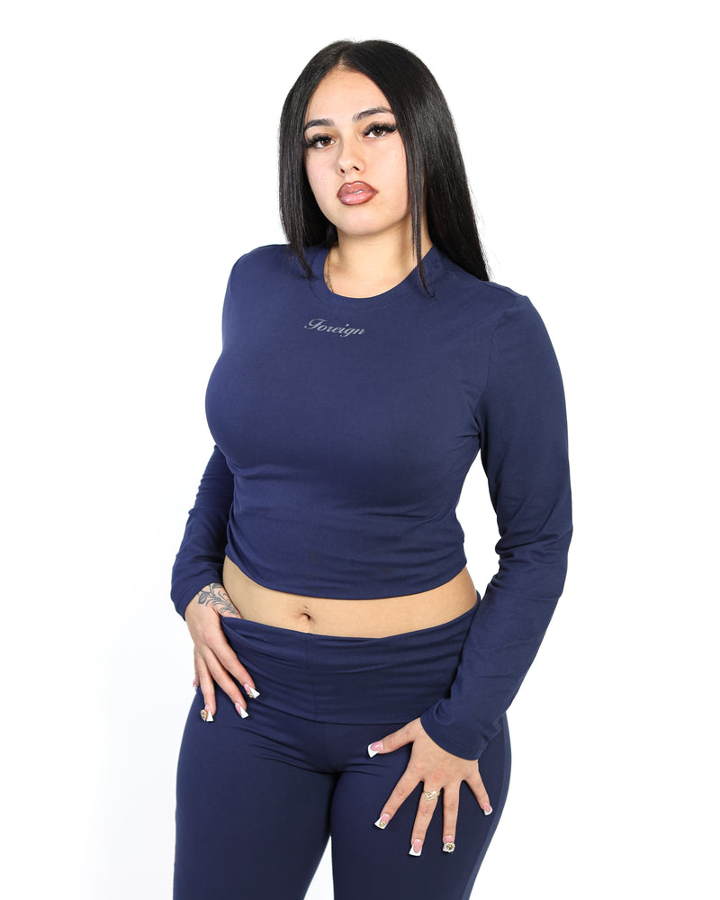 Yoga Crewneck Top Long Sleeve (Navy Blue)