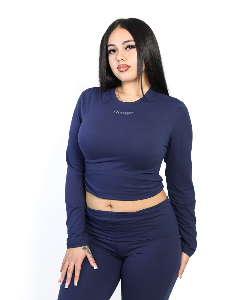 Yoga Crewneck Top Long Sleeve (Navy Blue)