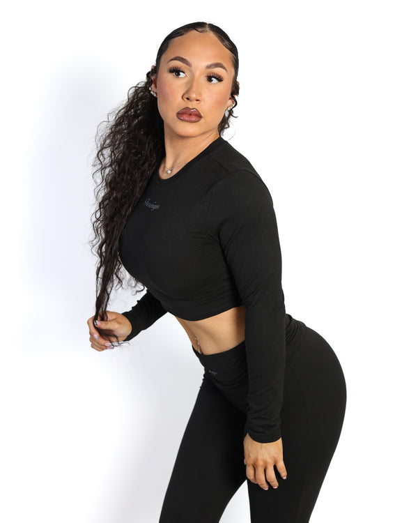 Yoga Crewneck Top Long Sleeve (Black)