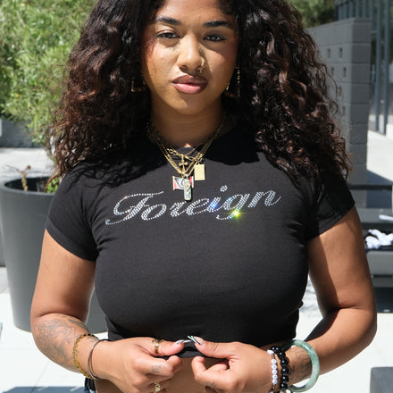 Foreign Rhinestone Baby Tee - Black